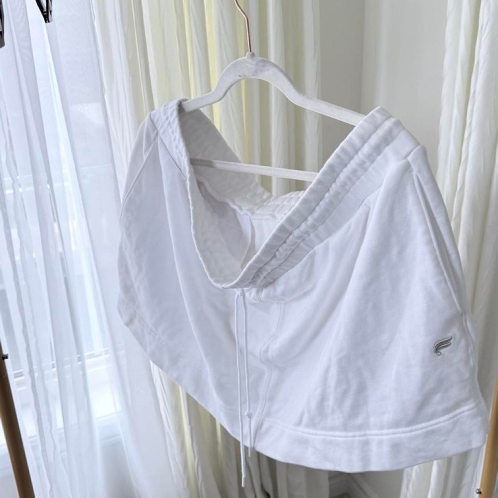 White Fabletics mini skirt with drawstring waist